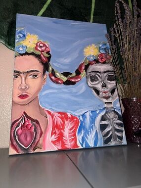 Frida-Inspired Red & Blue Canvas Art Print